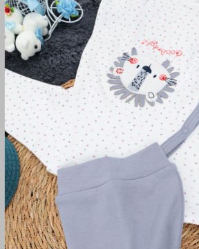 Çıtçıtlı Aslan Desenli Tulum / Şapka Hediye / %100 Pamuklu / Bebek Tulum / Yenidoğan Tulum beyaz-gri - 0-3 Ay