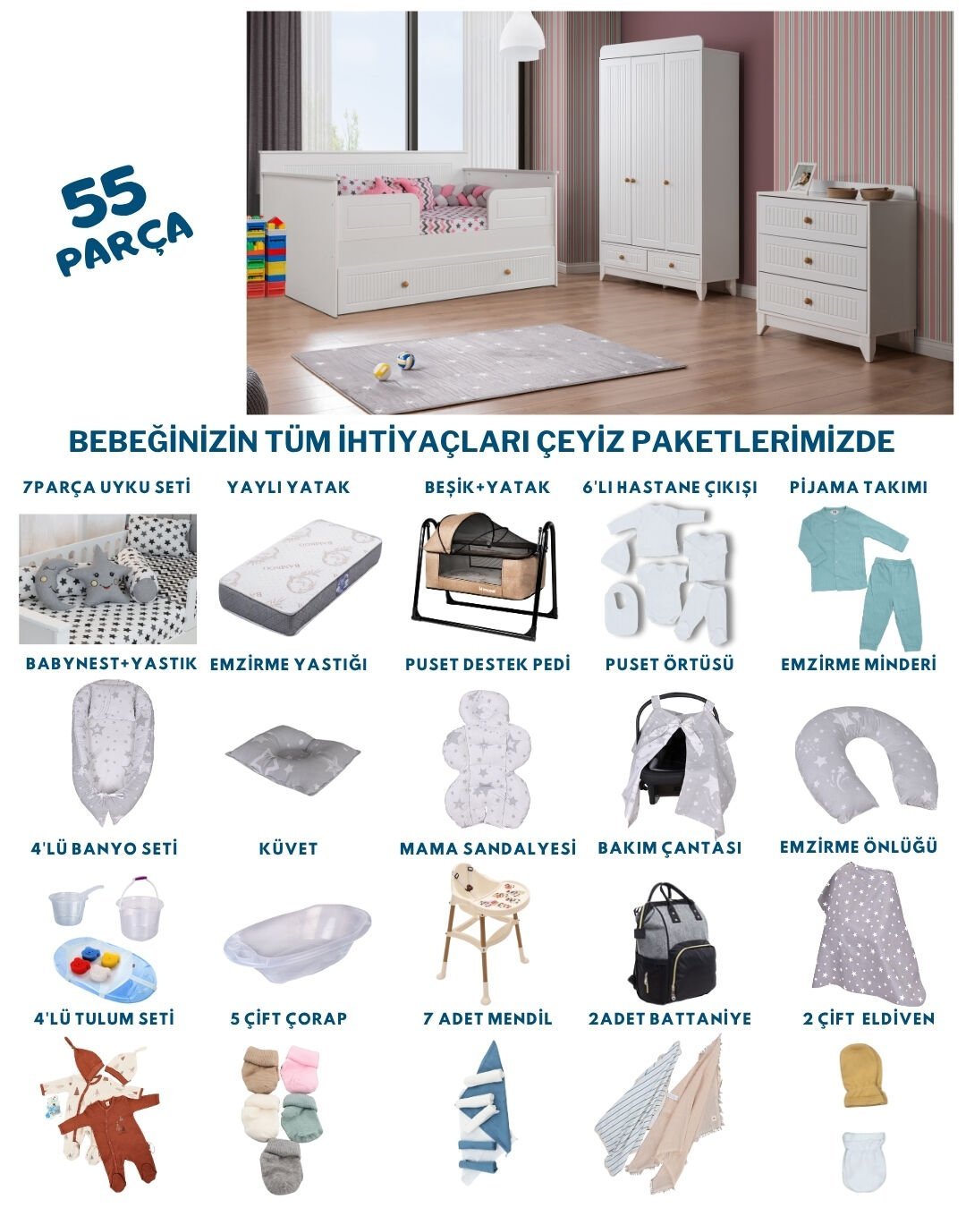 Paris Beyaz Sedir Bebek Çeyiz Paketi