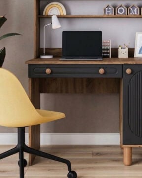 Milen Kitaplıklı Çalışma Masası / Komple MDF / Çam-Antrasit