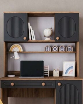 Milen Kitaplıklı Çalışma Masası / Komple MDF / Çam-Antrasit