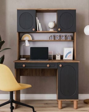 Milen Kitaplıklı Çalışma Masası / Komple MDF / Çam-Antrasit