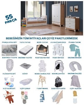 Paris Meşe-Beyaz Bebek Çeyiz Paketi