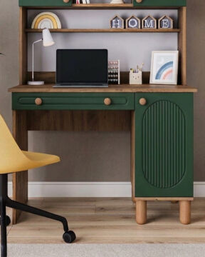 Milen Kitaplıklı Çalışma Masası / Komple MDF / Çam-Haki