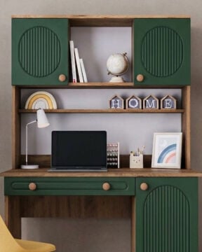 Milen Kitaplıklı Çalışma Masası / Komple MDF / Çam-Haki