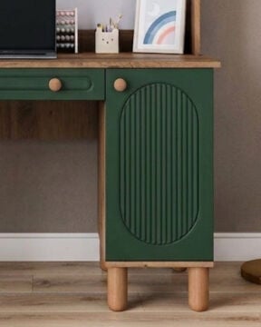 Milen Kitaplıklı Çalışma Masası / Komple MDF / Çam-Haki