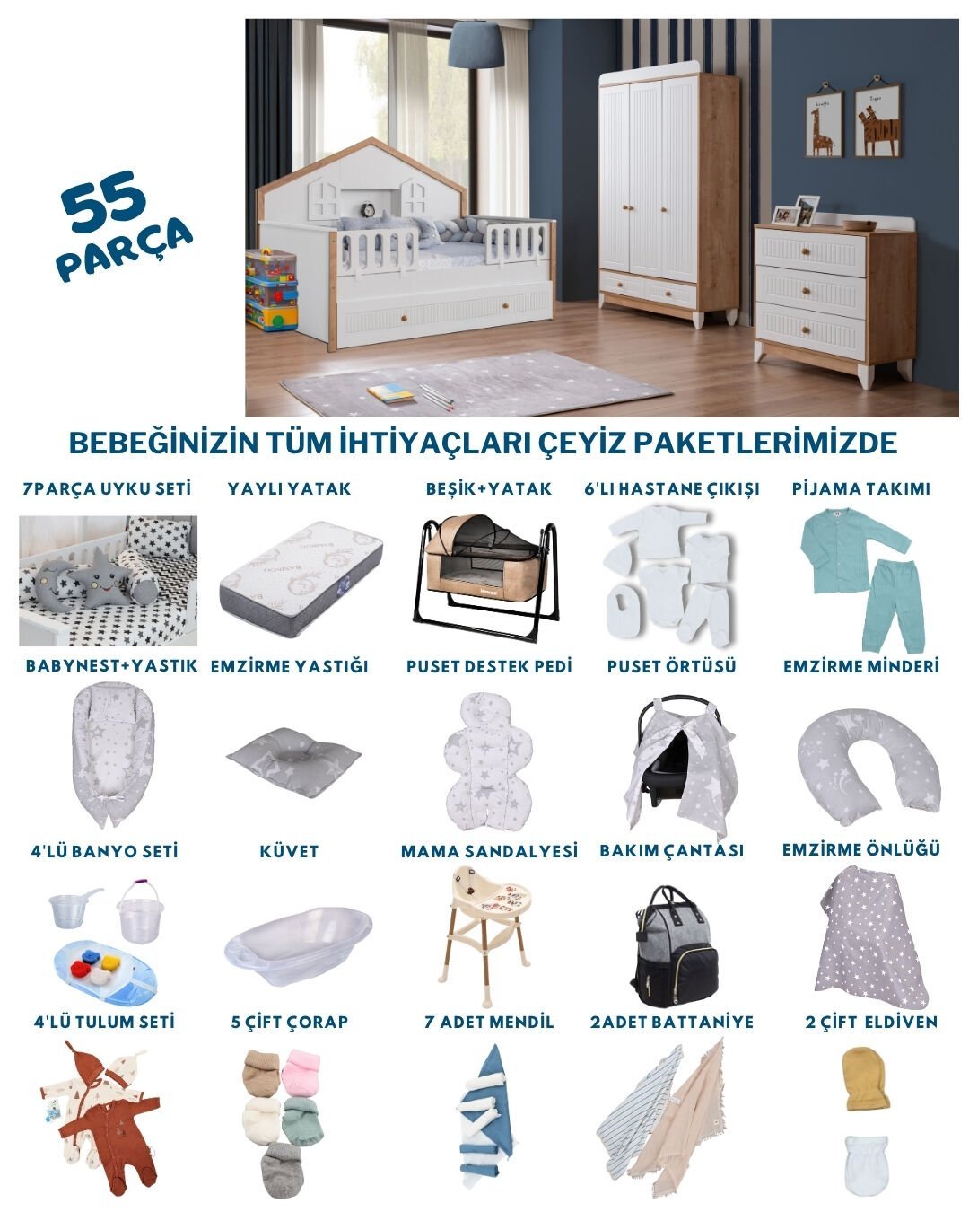 Miracool Paris Meşe Montessori Bebek Çeyiz Paketi