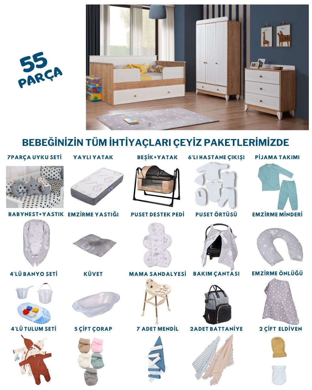 Miracool Paris Meşe Sedir Bebek Çeyiz Paketi