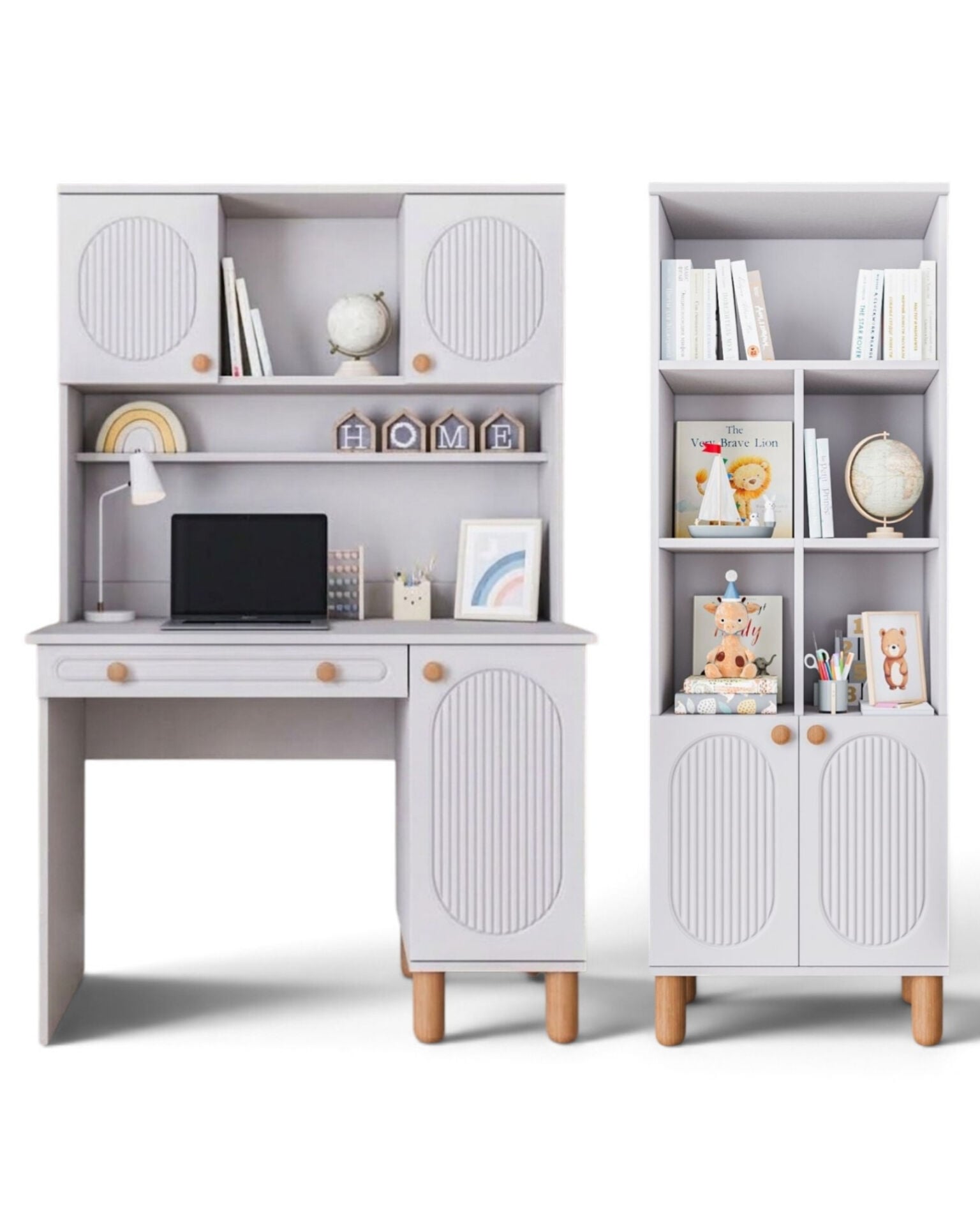 Milen İkili Kombin / Komple MDF Çalışma Masası ve Kitaplık / Beyaz