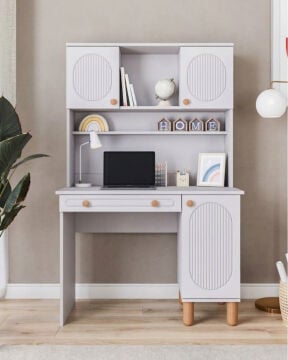 Milen İkili Kombin / Komple MDF Çalışma Masası ve Kitaplık / Beyaz