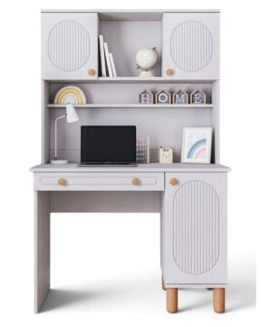 Milen İkili Kombin / Komple MDF Çalışma Masası ve Kitaplık / Beyaz
