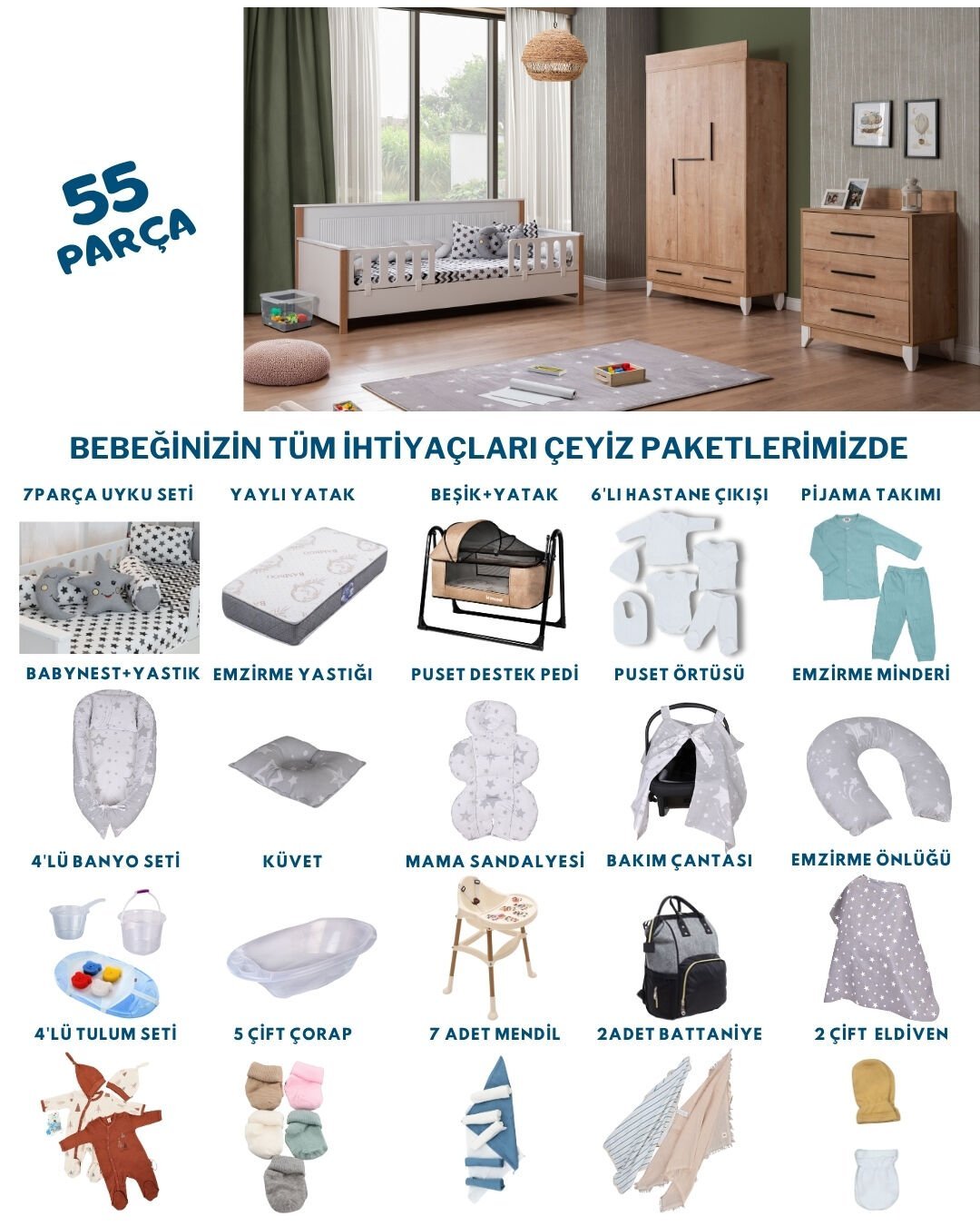 Viyana Meşe Bebek Çeyiz Paketi