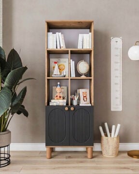 Milen Kitaplık / Komple MDF / Çam-Antrasit