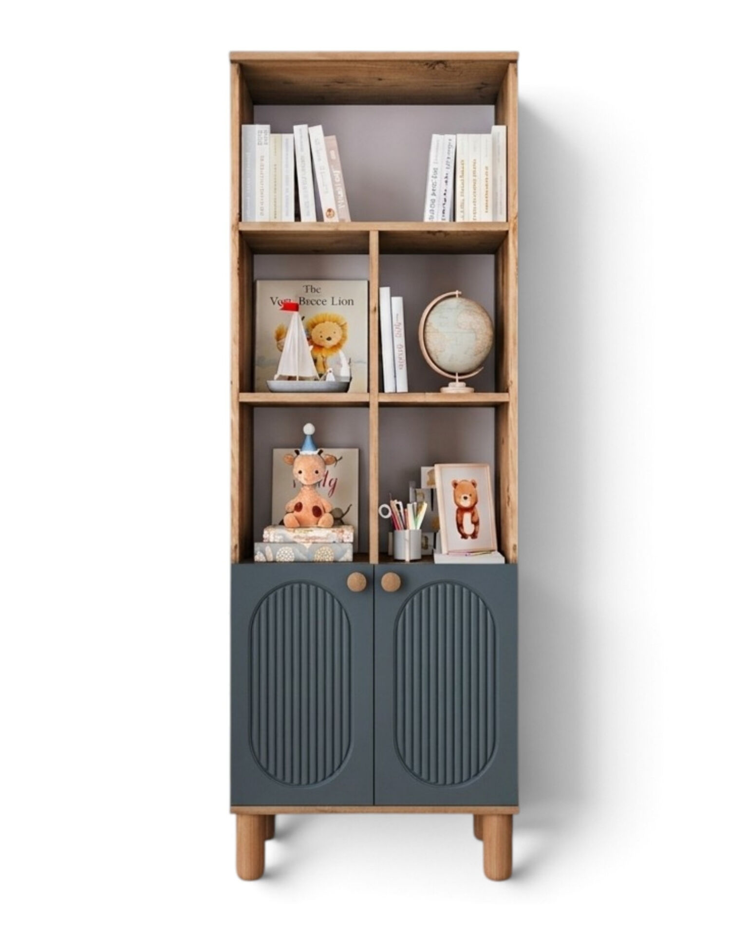 Milen Kitaplık / Komple MDF / Çam-Haki
