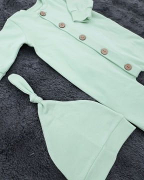 Düğmeli Bebek Tulum / %100 Pamuklu Kumaş / Şapka Hediye / Yenidoğan Tulum mint - 0-3 Ay