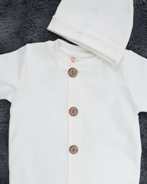 Düğmeli Bebek Tulum / %100 Pamuklu Kumaş / Şapka Hediye / Yenidoğan Tulum beyaz - 3-6 Ay