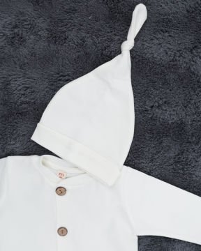 Düğmeli Bebek Tulum / %100 Pamuklu Kumaş / Şapka Hediye / Yenidoğan Tulum beyaz - 3-6 Ay