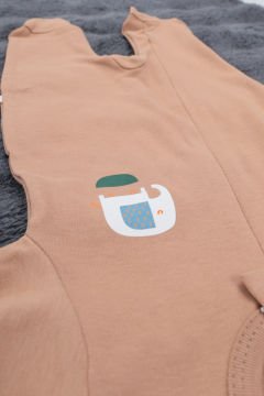 Fermuarlı Fil Desenli Bebek Tulum / Şapka Hediye / %100 Pamuklu / Yenidoğan Tulum Kahve - 3-6 Ay