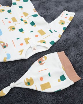 Fermuarlı Fil Desenli Bebek Tulum / Şapka Hediye / %100 Pamuklu / Yenidoğan Tulum Çok-Renk - 3-6 Ay