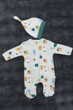 Fermuarlı Fil Desenli Bebek Tulum / Şapka Hediye / %100 Pamuklu / Yenidoğan Tulum Çok-Renkli - 3-6 Ay