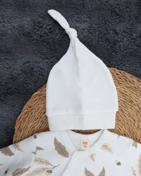 Yaprak Desenli Çıtçıtlı Bebek Tulum / %100 Pamuklu / Şapka Hediyeli Yenidoğan Tulum Yaprak - 3-6 Ay