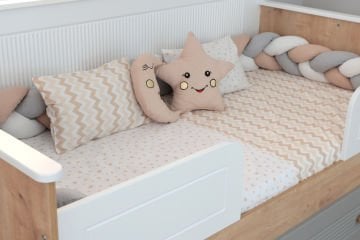 Montessori  Örgü Uyku Seti Tek Kişilik sarı-gri