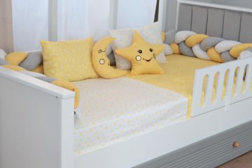 Montessori  Örgü Uyku Seti Tek Kişilik sarı-gri