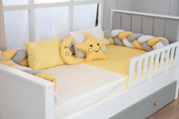 Montessori  Örgü Uyku Seti Tek Kişilik sarı-gri