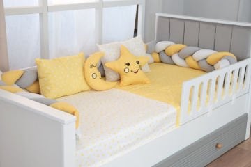 Montessori  Örgü Uyku Seti Tek Kişilik sarı-gri