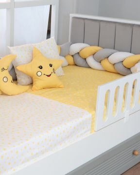 Montessori  Örgü Uyku Seti Tek Kişilik sarı-gri