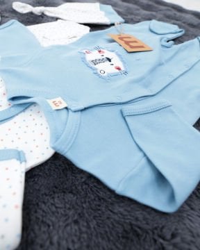 Aslan Desenli 2'li Tulum Seti / %100 Pamuklu Kumaş / Şapka Hediyeli / Yenidoğan Tulum Seti Mavi-Beyaz