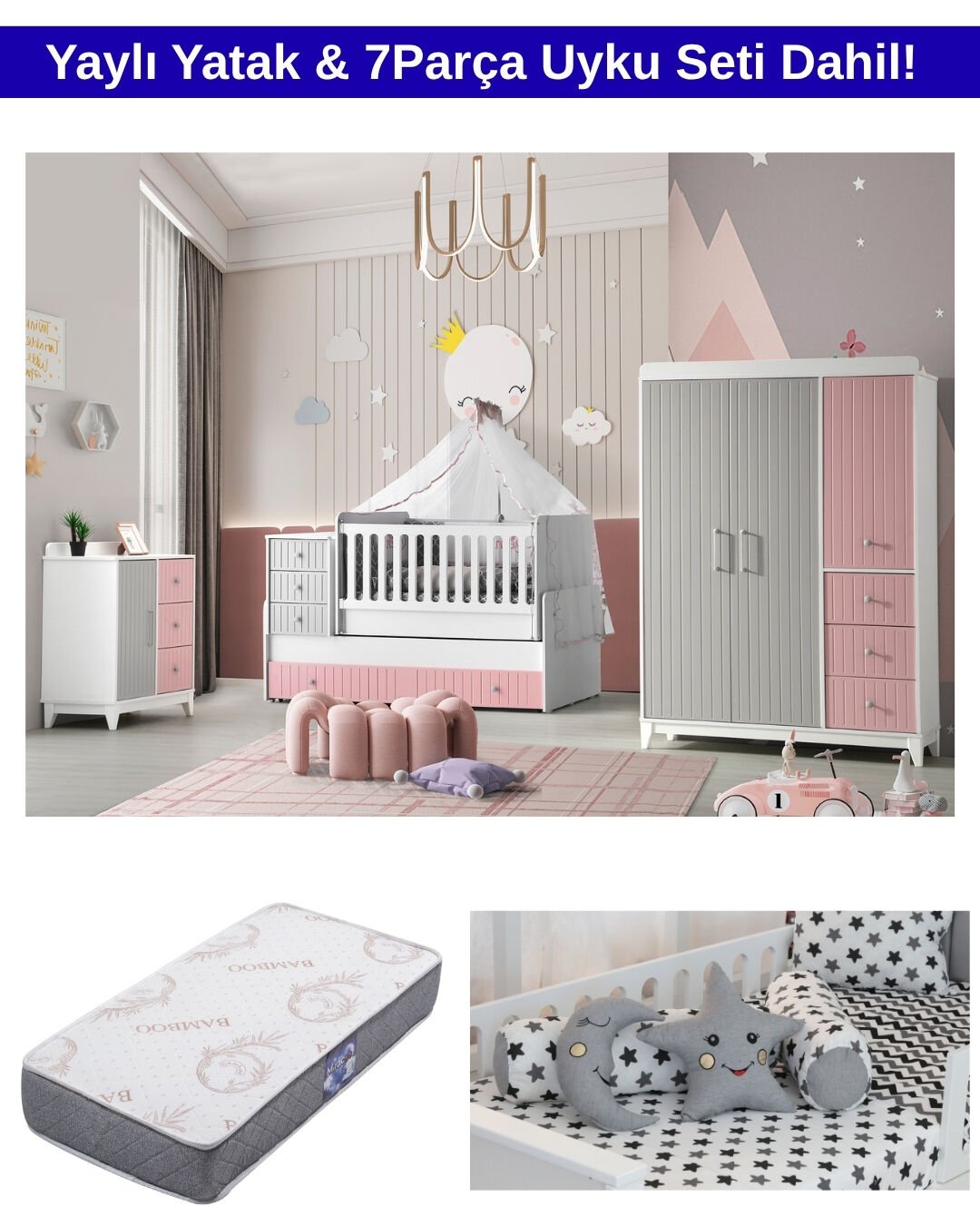 Sofya Büyüyen Beşikli Oda Takımı / Yatak ve Uyku Seti Dahil / Ücretsiz Kurulum