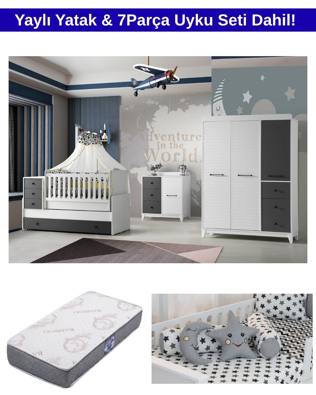 Olivya Bebek Odası Takımı / Yatak ve Uyku Seti Dahil / Ücretsiz Kurulum