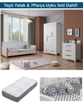 Viyana Beyaz Bebek ve Çocuk Odası / Yatak ve Uyku Seti Dahil / Ücretsiz Kurulum