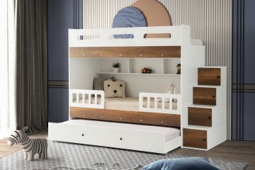 Berlin Ranza / Ücretsiz Kurulum / %100 MDF / 2 Adet Bambo Yaylı Yatak / 2 Adet Nevresim Takımı Hediye / Beyaz-Çam