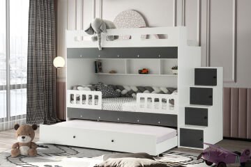 Berlin Ranza / Ücretsiz Kurulum / %100 MDF / 2 Adet Bambo Yaylı Yatak / 2 Adet Nevresim Takımı Hediye / Beyaz-Antrasit