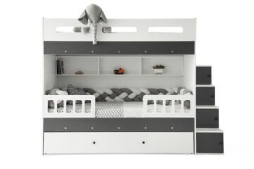 Berlin Ranza / Ücretsiz Kurulum / %100 MDF / 2 Adet Bambo Yaylı Yatak / 2 Adet Nevresim Takımı Hediye / Beyaz-Antrasit