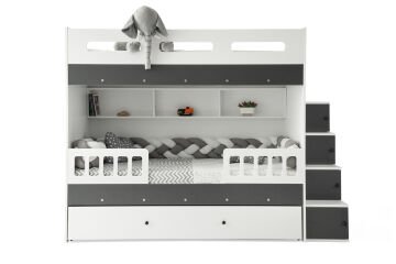 Berlin Ranza / Ücretsiz Kurulum / %100 MDF / 2 Adet Bambo Yaylı Yatak / 2 Adet Nevresim Takımı Hediye / Beyaz-Antrasit