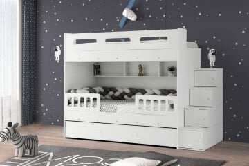 Berlin Ranza / Ücretsiz Kurulum / %100 MDF / 2 Adet Bambo Yaylı Yatak / 2 Adet Nevresim Takımı Hediye / Beyaz