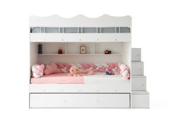 Bulut Ranza / Ücretsiz Kurulum / %100 MDF / 2 Adet Bambo Yaylı Yatak / 2 Adet Nevresim Takımı Hediye / Beyaz