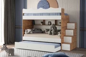 Bulut Ranza / Ücretsiz Kurulum / %100 MDF / 2 Adet Bambo Yaylı Yatak / 2 Adet Nevresim Takımı Hediye / Çam-Beyaz