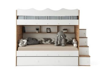 Bulut Ranza / Ücretsiz Kurulum / %100 MDF / 2 Adet Bambo Yaylı Yatak / 2 Adet Nevresim Takımı Hediye / Çam-Beyaz