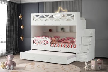 Mars Ranza / Ücretsiz Kurulum / %100 MDF / 2 Adet Bambo Yaylı Yatak / 2 Adet Nevresim Takımı Hediye / Beyaz