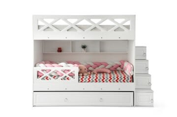 Mars Ranza / Ücretsiz Kurulum / %100 MDF / 2 Adet Bambo Yaylı Yatak / 2 Adet Nevresim Takımı Hediye / Beyaz