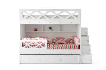 Mars Ranza / Ücretsiz Kurulum / %100 MDF / 2 Adet Bambo Yaylı Yatak / 2 Adet Nevresim Takımı Hediye / Beyaz