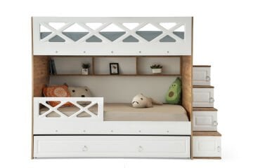 Mars Ranza / Ücretsiz Kurulum / %100 MDF / 2 Adet Bambo Yaylı Yatak / 2 Adet Nevresim Takımı Hediye / Çam-Beyaz