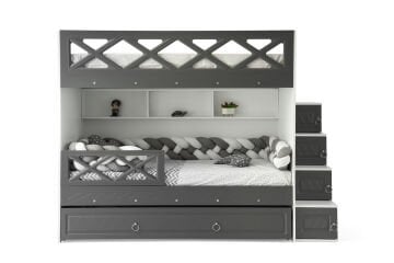 Mars Ranza / Ücretsiz Kurulum / %100 MDF / 2 Adet Bambo Yaylı Yatak / 2 Adet Nevresim Takımı Hediye / Beyaz-Antrasit