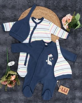 2'li Bebek Tulum Seti / Zürafa Desenli / 2 Adet Şapka Hediyeli / %100 Pamuklu Kumaş