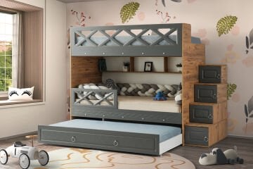 Mars Ranza / Ücretsiz Kurulum / %100 MDF / 2 Adet Bambo Yaylı Yatak / 2 Adet Nevresim Takımı Hediye / Çam-Antrasit