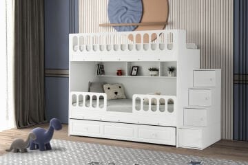 Panjur Ranza / Ücretsiz Kurulum / %100 MDF / 2 Adet Bambo Yaylı Yatak / 2 Adet Nevresim Takımı Hediye / Beyaz