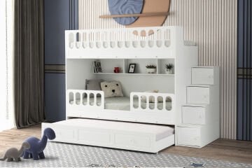 Panjur Ranza / Ücretsiz Kurulum / %100 MDF / 2 Adet Bambo Yaylı Yatak / 2 Adet Nevresim Takımı Hediye / Beyaz